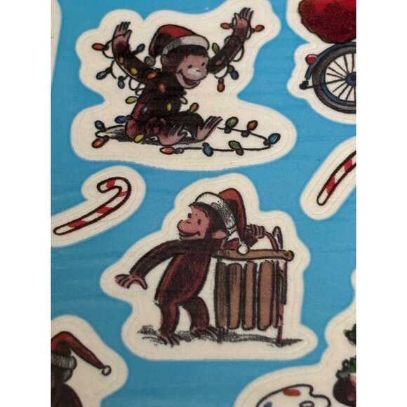 Vintage New Old Stock American Greeting s Stickers Curious George Christmas seal - Picture 6 of 9